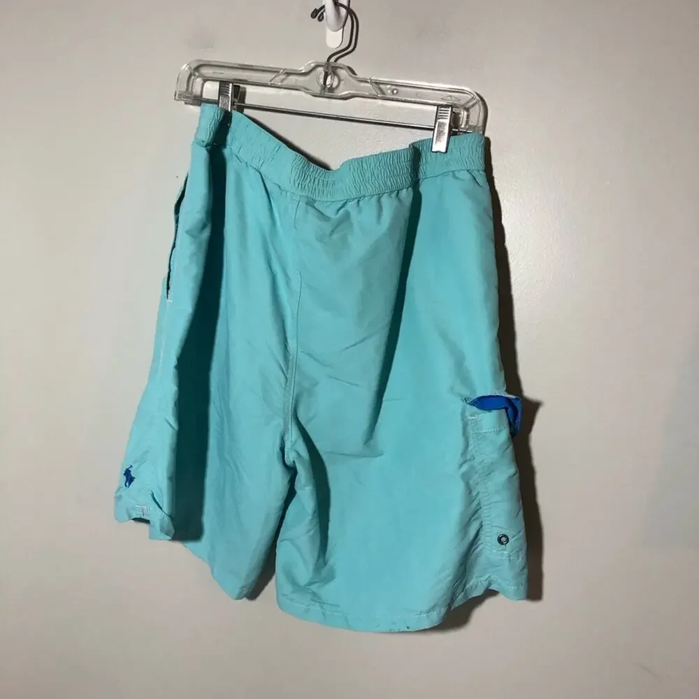 Polo Ralph Lauren mens L bathing suit turquoise blue drawstring waist pockets